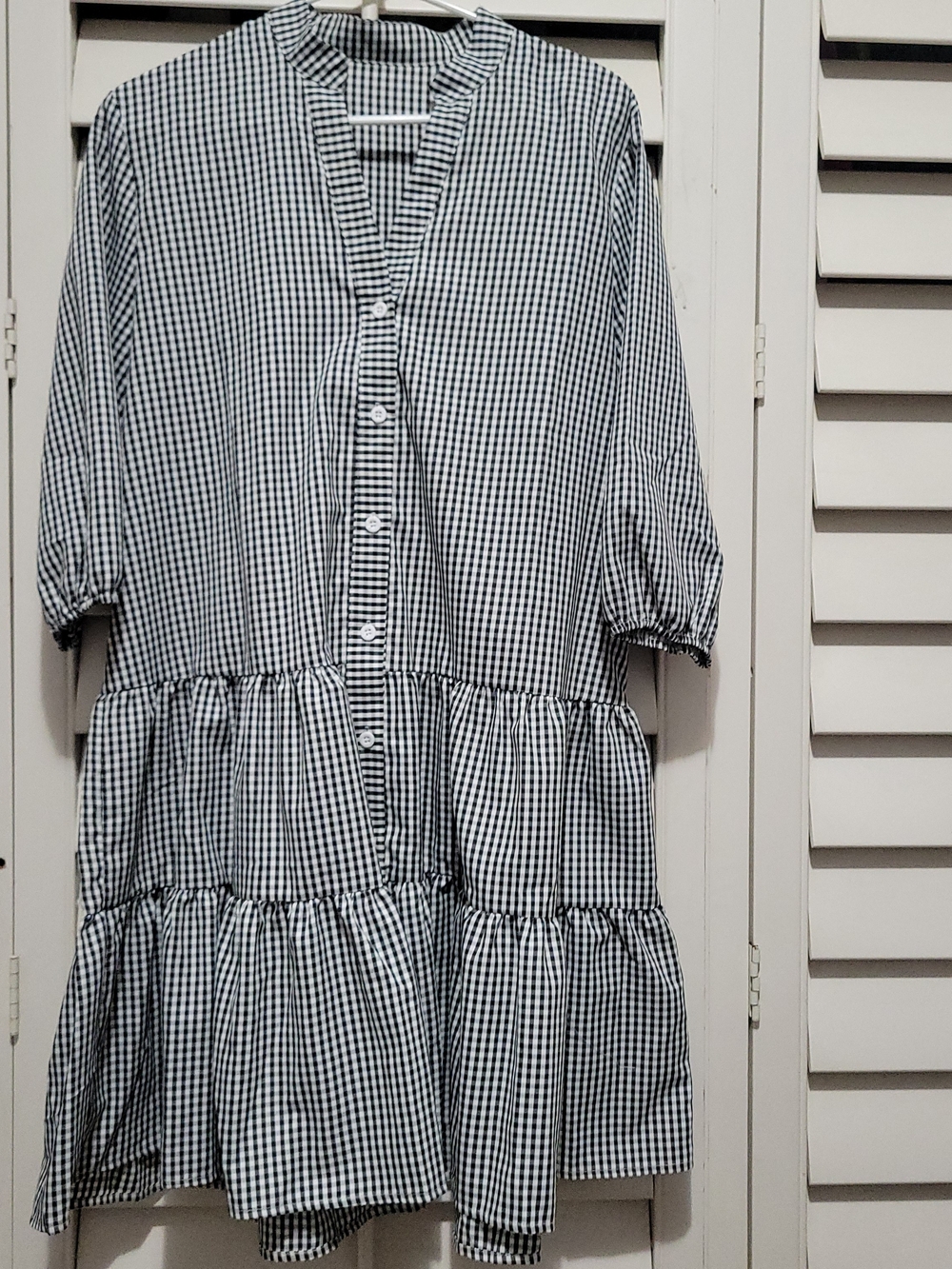 SHEIN Black and White Gingham Button-Front Tiered Dress